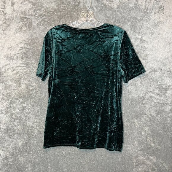 Chicos 0 Women Whimsigoth Dark Romantic Soft Crinkle Velvet Emerald Top S/4 - Picture 2 of 10